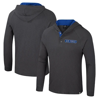 T-shirt à capuche manches longues Henley pour homme Colosseum Charcoal Air Force Falcons Dujour Ralgan