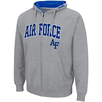 Sweat à capuche zippé complet Air Force Falcons gris chiné Colosseum pour homme Arch & Logo 3.0
