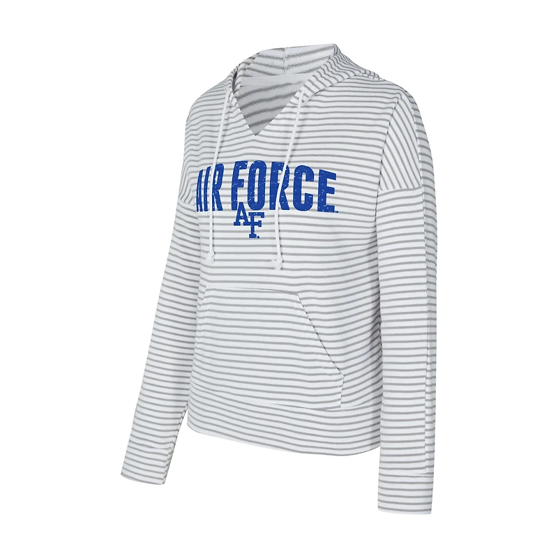 Sweat à capuche rayé col en V et motif Air Force Falcons blanc/gris Concepts Sport pour homme