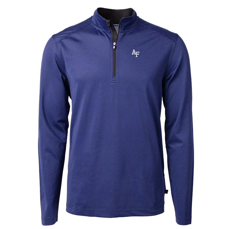 Men's Cutter & Buck Royal/Black Air Force Falcons Big Tall Virtue Eco Pique Micro Stripe Recycled Quarter-Zip Pullover Top