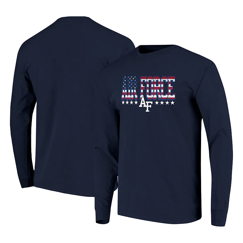 T-shirt à manches longues pour homme, modèle « Navy Air Force Falcons », avec drapeau en caractères longs.