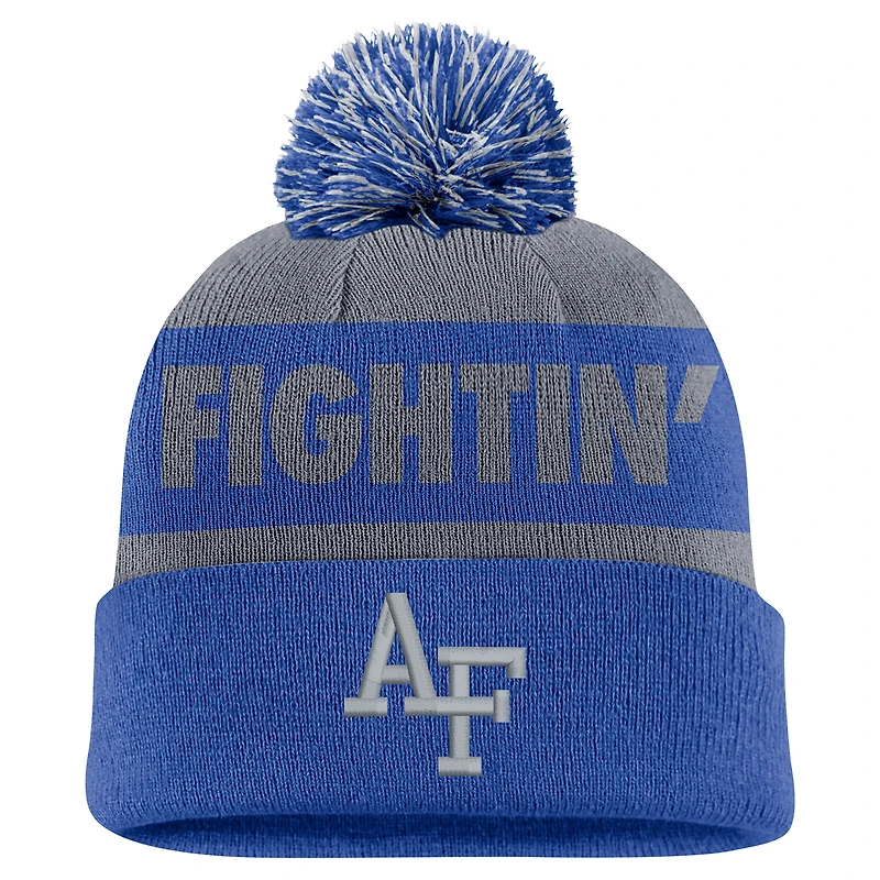 Bonnet en tricot à revers et pompon Nike gris/royal Air Force Falcons Peak Stripe pour homme