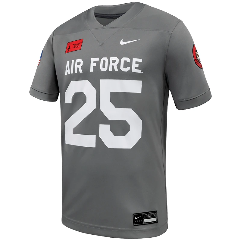 Maillot de football américain Nike #25 gris pour homme, collection APLS Fighting Falcon, Air Force Falcons