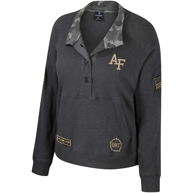Sweat-shirt thermique Colosseum Heather Charcoal Air Force Falcons OHT pour femmes, Appréciation militaire Payback Henley