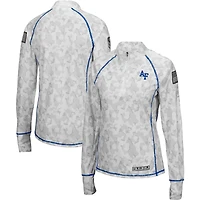 Women's Colosseum White Air Force Falcons OHT Military Appreciation Officer Arctic Camo Fitted Lightweight 1/4-Zip Jacket