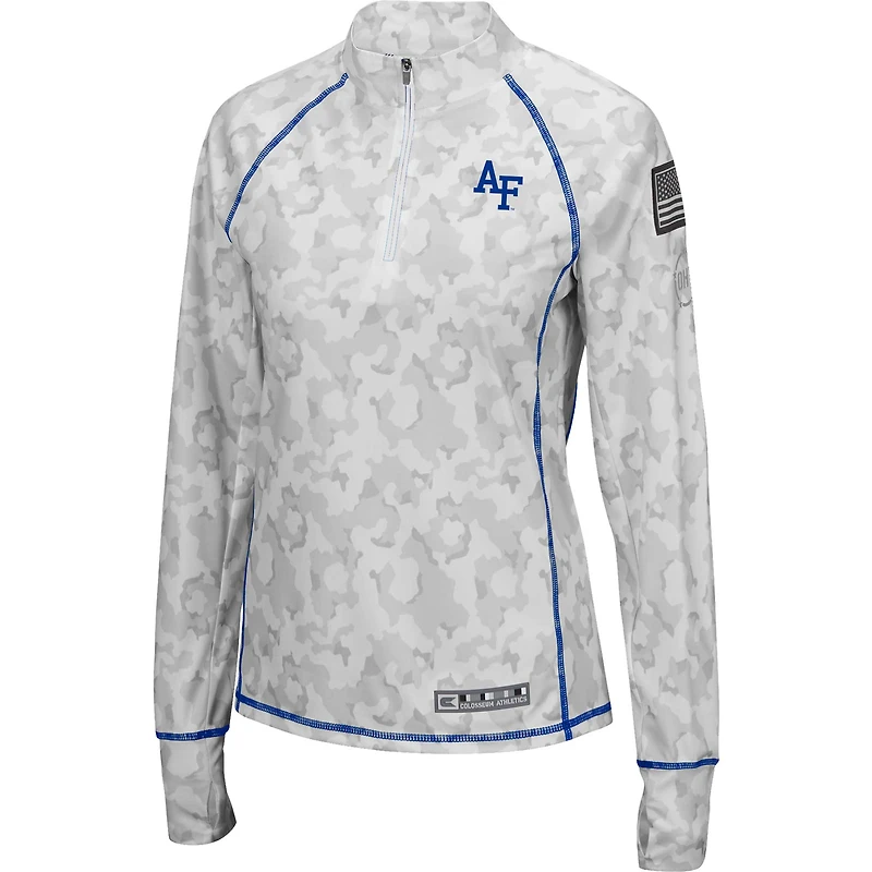 Women's Colosseum White Air Force Falcons OHT Military Appreciation Officer Arctic Camo Fitted Lightweight 1/4-Zip Jacket