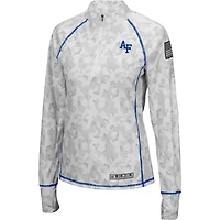 Women's Colosseum White Air Force Falcons OHT Military Appreciation Officer Arctic Camo Fitted Lightweight 1/4-Zip Jacket