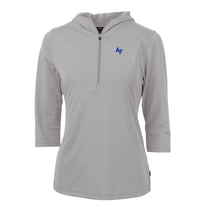 Women's Cutter & Buck Silver Air Force Falcons Virtue Eco Pique Half-Zip 3/4 Sleeve Pullover Hoodie