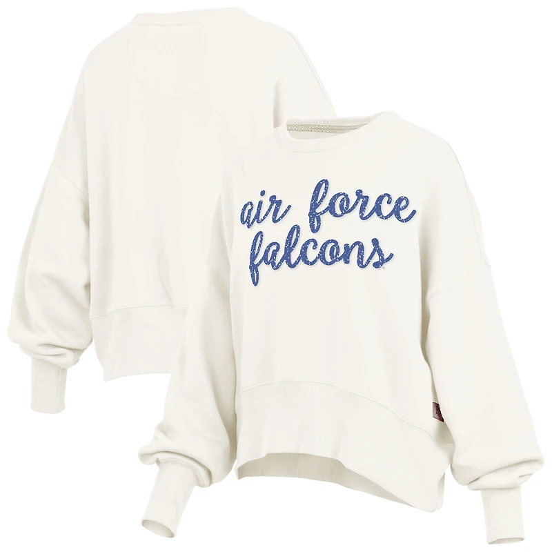 Women's Pressbox Cream Air Force Falcons Oversized Chelsea Waist Length Pullover Sweatshirt