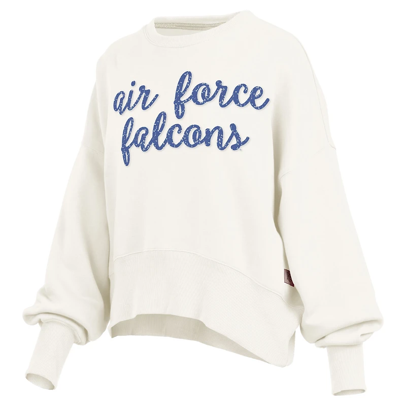 Women's Pressbox Cream Air Force Falcons Oversized Chelsea Waist Length Pullover Sweatshirt
