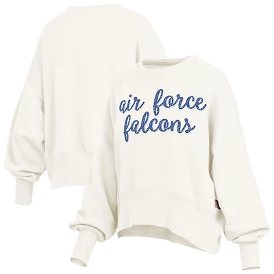 Women's Pressbox Cream Air Force Falcons Oversized Chelsea Waist Length Pullover Sweatshirt