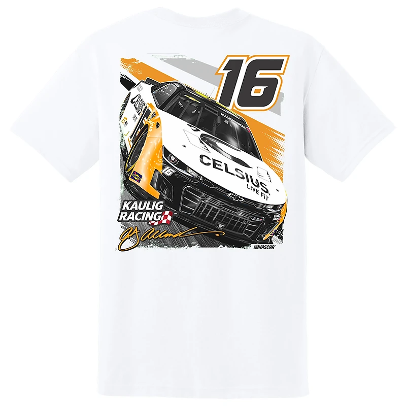 T-shirt blanc pour hommes, voiture AJ Allmendinger Celsius