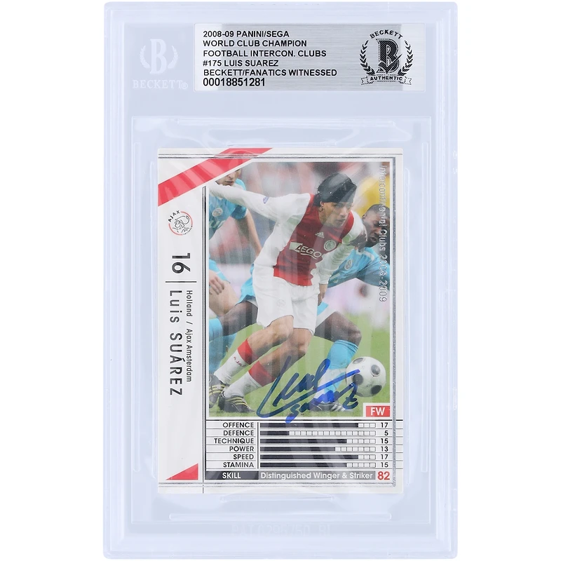Luis Suarez Ajax Autographed 2008-09 Panini Sega World Cup Championship Football Intercontinental Clubs #175 Beckett Fanatics Witnessed Authenticated Card
