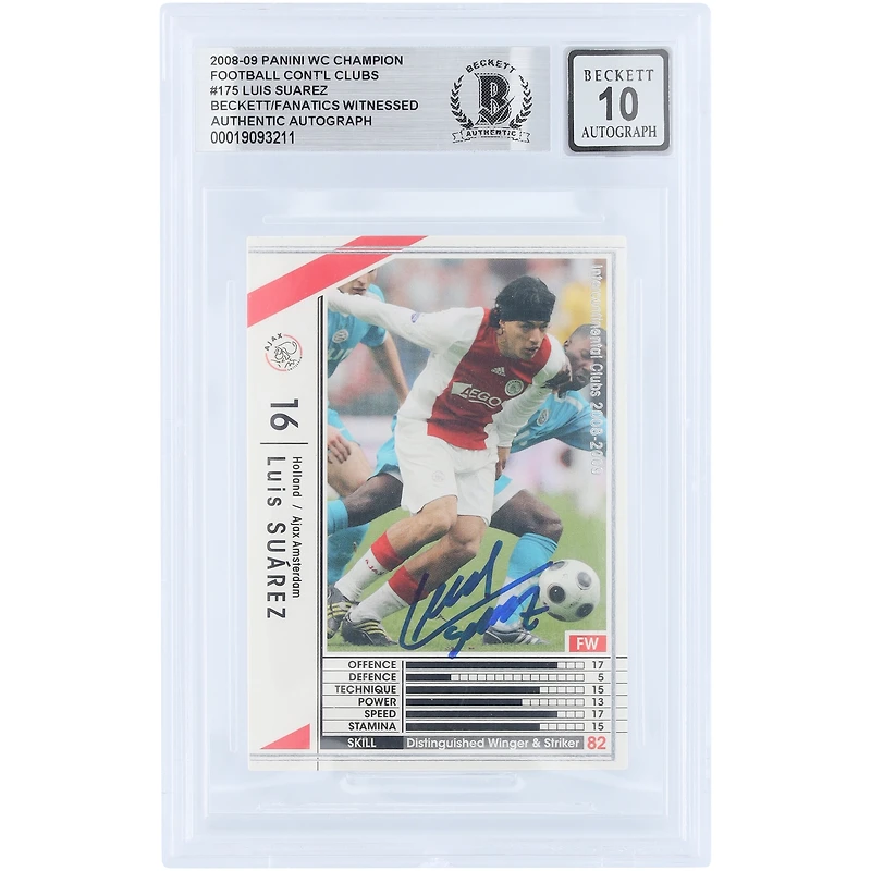 Luis Suarez Ajax Autographed 2008-09 Panini WC Champion Football Intercontinental Clubs #175 Beckett Fanatics Witnessed Authenticated 10 Card