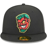 Casquette ajustée 59FIFTY Akron RubberDucks pour hommes New Era noire soirées à thème Devil Strips
