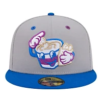 Casquette ajustée New Era 59FIFTY pour homme, grise et bleue, Akron RubberDucks, soirées thématiques de ligue mineure