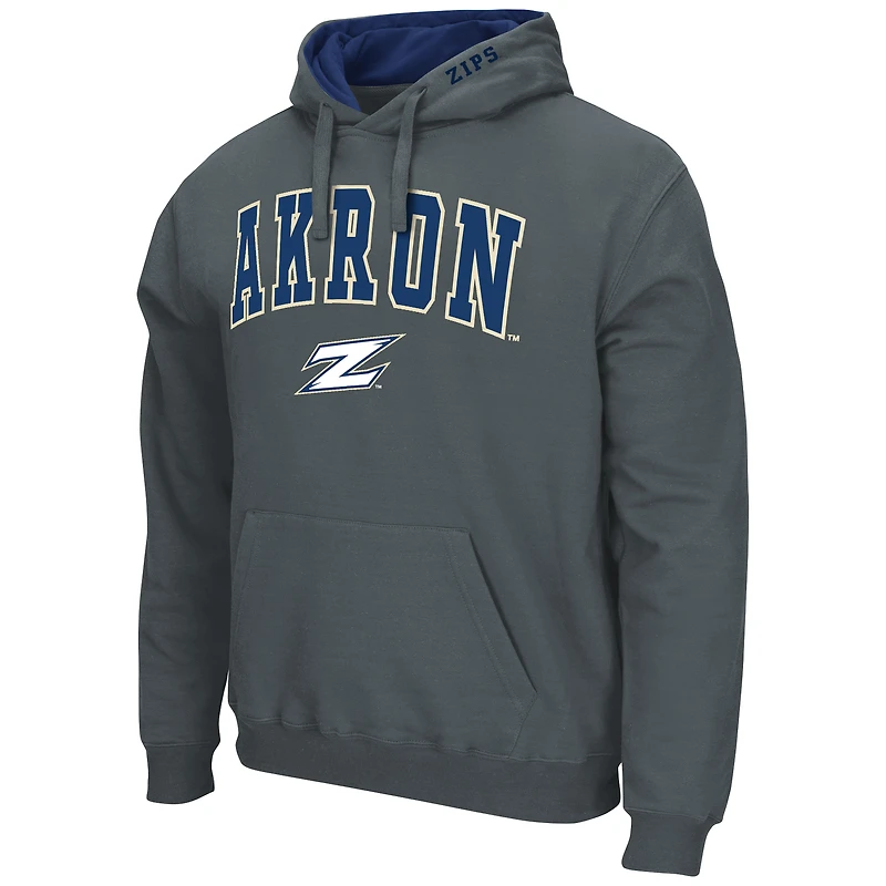 Men's Colosseum Charcoal Akron Zips Arch & Logo 3.0 Pullover Hoodie