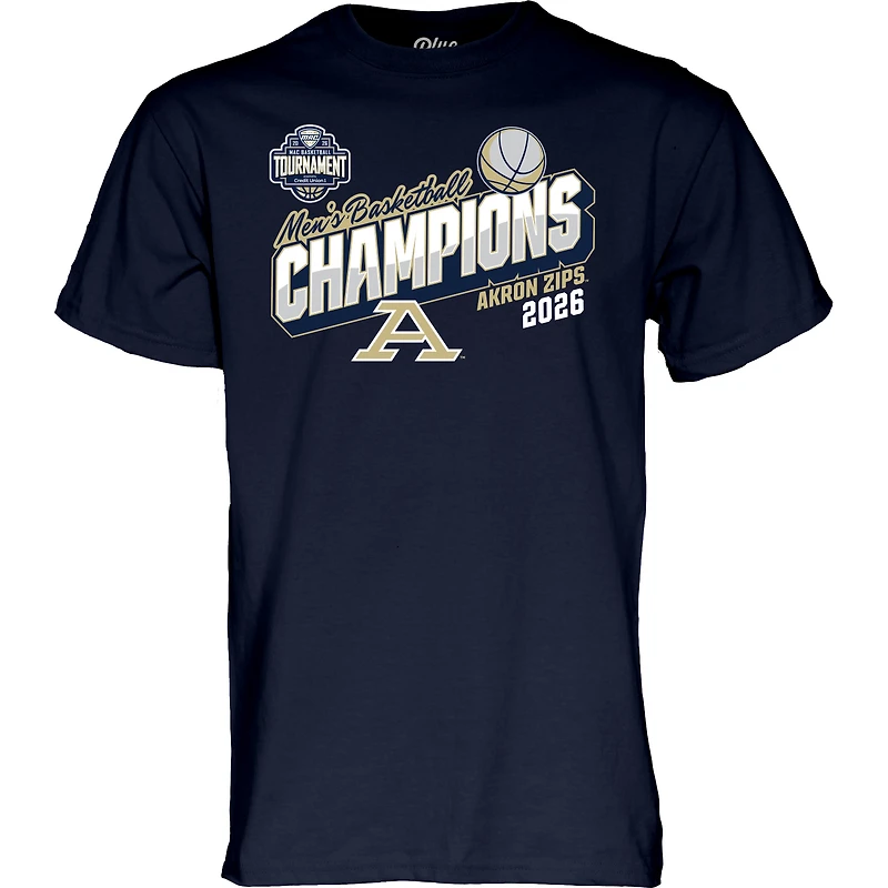 T-shirt unisexe bleu marine 84 Akron Zips, champions du tournoi de basketball masculin MAC 2026