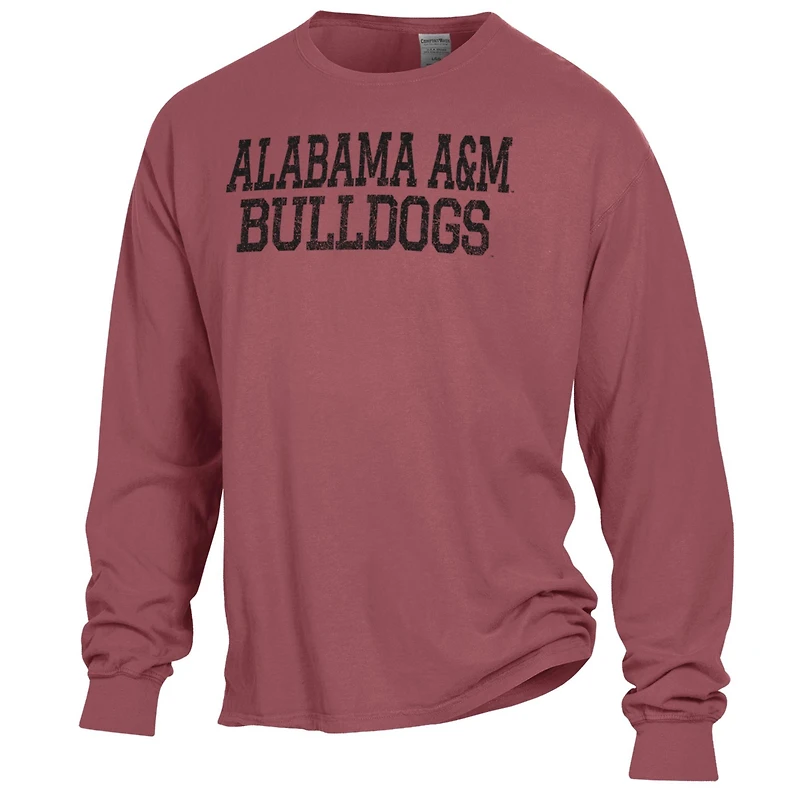 Men's ComfortWash Maroon Alabama A&M Bulldogs Stack Garment Dyed Long Sleeve T-Shirt