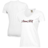 Women's  White Alabama A&M Bulldogs Script Logo Comfort Wash V-Neck T-Shirt