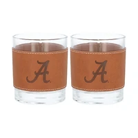 Lot de 2 verres à whisky Alabama Crimson Tide de 12 oz avec emballage en cuir