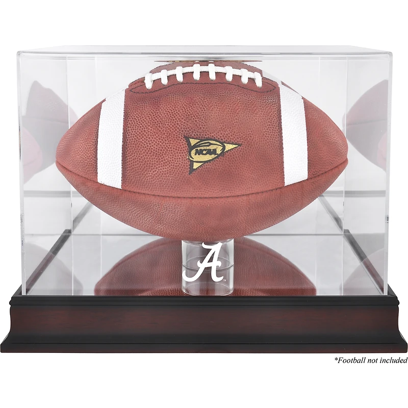Vitrine de football Alabama Crimson Tide avec base en acajou et dos en miroir