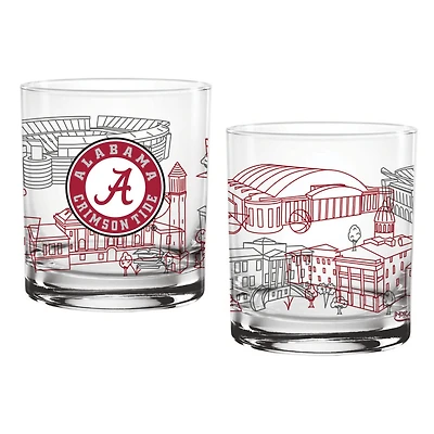 Alabama Crimson Tide Two-Pack 14oz. Campus Line Art Glass