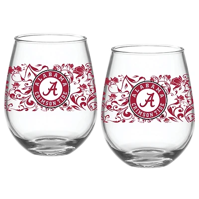Alabama Crimson Tide, paquet de deux, 15 oz. Ensemble de verres floraux sans pied