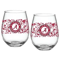 Alabama Crimson Tide, paquet de deux, 15 oz. Ensemble de verres floraux sans pied