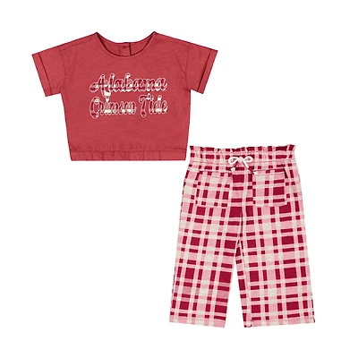 Girls Infant Colosseum Crimson Alabama Tide Sky Castle Two-Piece T-Shirt and Pants Set