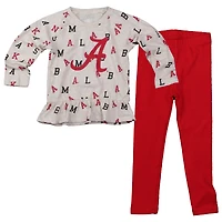 Girls Infant Wes & Willy Oatmeal Alabama Crimson Tide Ruffle Raglan Long Sleeve T-Shirt Leggings Set