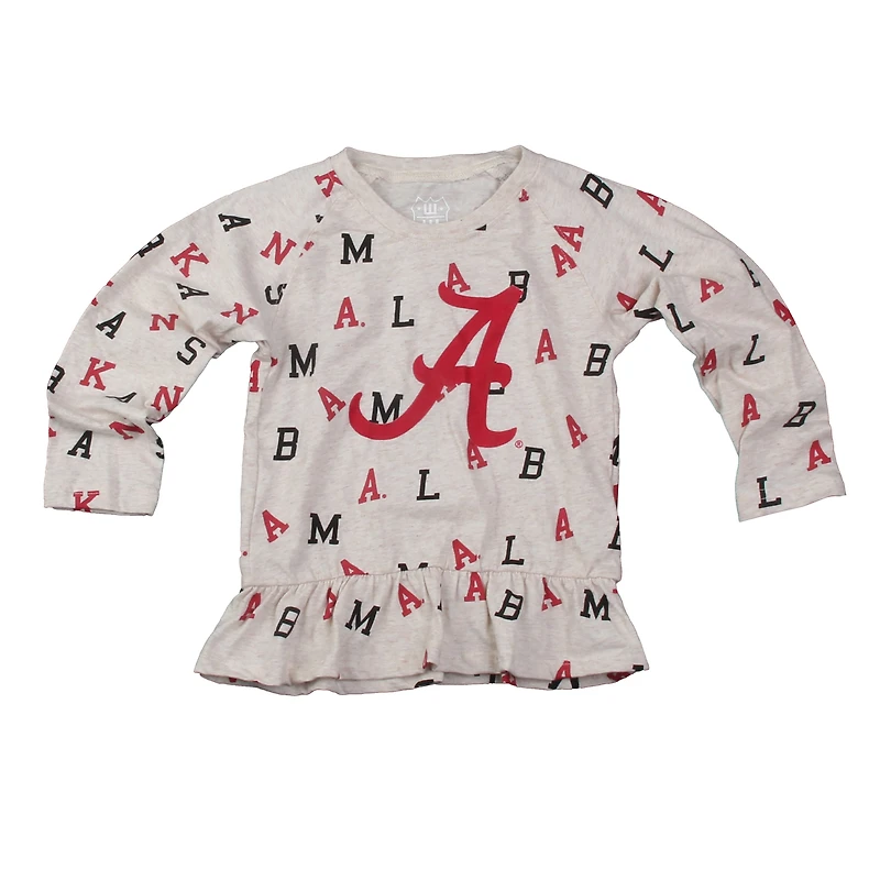 Girls Toddler Wes & Willy Oatmeal Alabama Crimson Tide Ruffle Raglan Long Sleeve T-Shirt Leggings Set