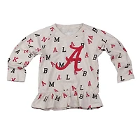 Girls Toddler Wes & Willy Oatmeal Alabama Crimson Tide Ruffle Raglan Long Sleeve T-Shirt Leggings Set