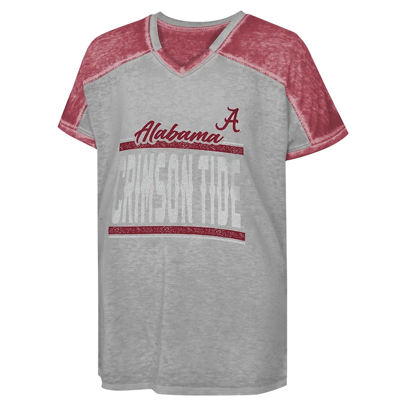 Girls Youth Gray Alabama Crimson Tide Up for Anything Colorblock Dolman V-Neck T-Shirt