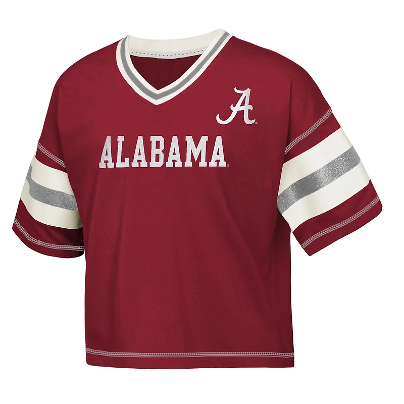 T-shirt à col en V pour filles Outerstuff Crimson Alabama Tide Gridiron Jersey