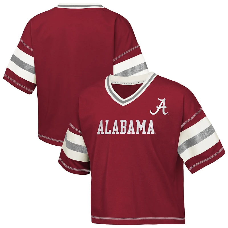 T-shirt à col en V pour filles Outerstuff Crimson Alabama Tide Gridiron Jersey