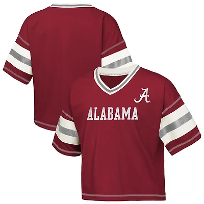 T-shirt à col en V pour filles Outerstuff Crimson Alabama Tide Gridiron Jersey