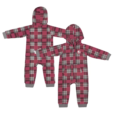 Infant Colosseum Crimson Alabama Tide Full-Zip Plaid Hoodie Long Sleeve Jumper