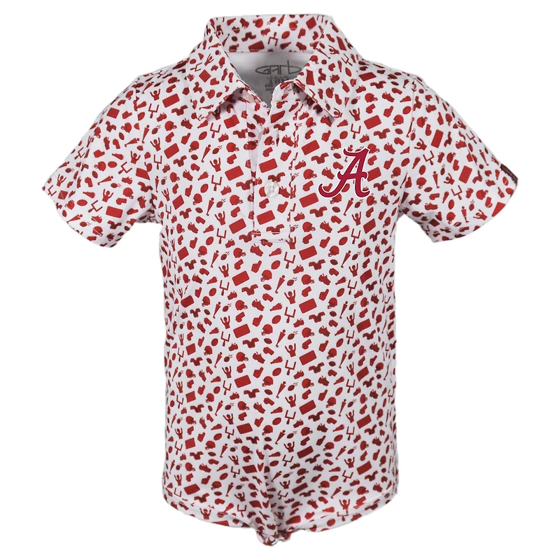 Infant Garb Crimson Alabama Tide Tom Allover Print Performance Polo Bodysuit