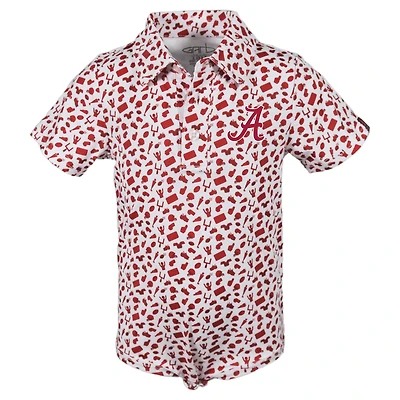 Infant Garb Crimson Alabama Tide Tom Allover Print Performance Polo Bodysuit