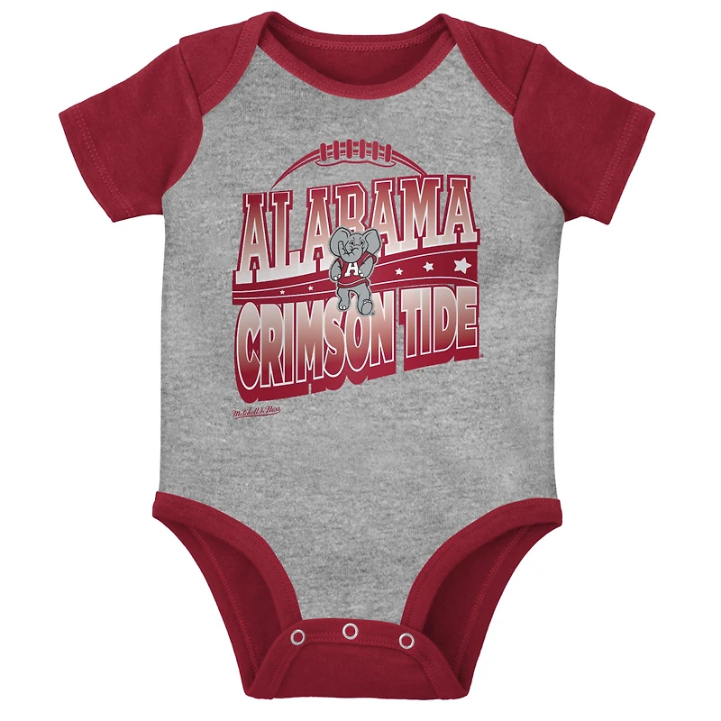 Infant Mitchell & Ness Crimson/Heather Gray Alabama Crimson Tide 3-Pack Bodysuit, Bib and Bootie Set