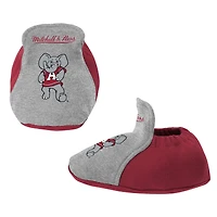 Ensemble de 3 bodys, bavoirs et chaussons Mitchell & Ness Crimson/Heather Grey Alabama Crimson Tide pour bébé