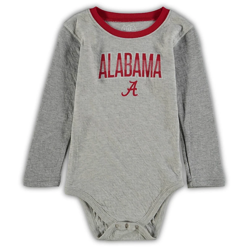 Infant Wes & Willy Heathered Gray/Crimson Alabama Crimson Tide Jie Long Sleeve Bodysuit Pants Set