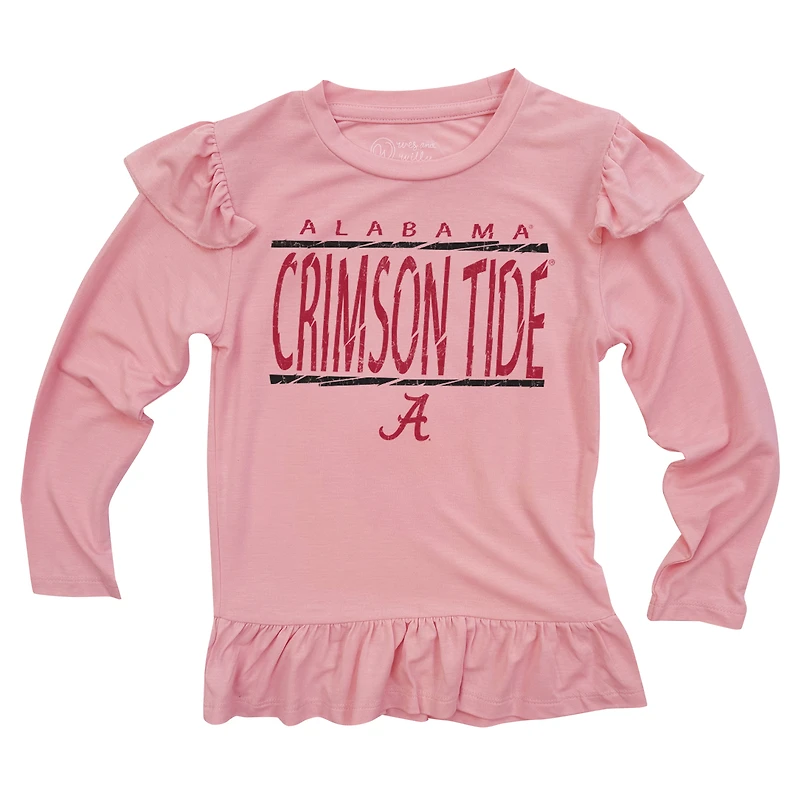 Infant Wes & Willy Pink Alabama Crimson Tide Heart Print Ruffle Long Sleeve T-Shirt and Pants Sleep Set