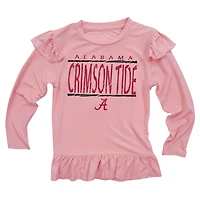 Infant Wes & Willy Pink Alabama Crimson Tide Heart Print Ruffle Long Sleeve T-Shirt and Pants Sleep Set