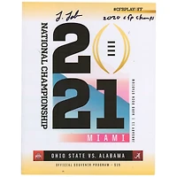 Programme de match du championnat national 2021 autographié par Josh Jobe de l'Alabama Crimson Tide avec l'inscription « 2020 CFP Champs »