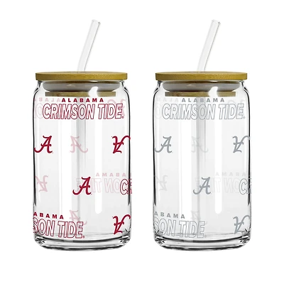 Logo Brands Alabama Crimson Tide 16oz. Step And Repeat Glass Can with Lid & Straw 2-Pack