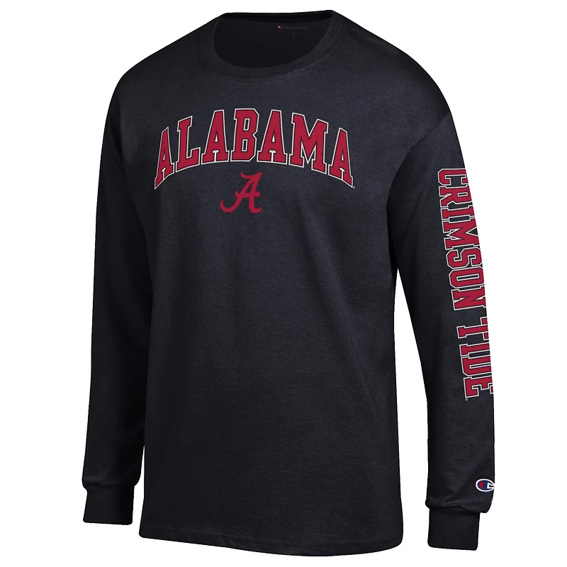 T-shirt à manches longues noir Champion Alabama Crimson Tide pour homme avec logo Arch Over et 2 coups