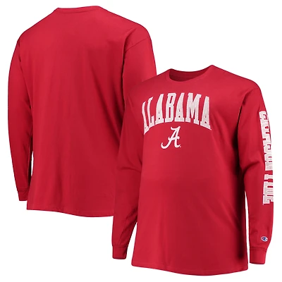 T-shirt à manches longues Champion Crimson Alabama Tide pour hommes, grandes tailles, 2 coups