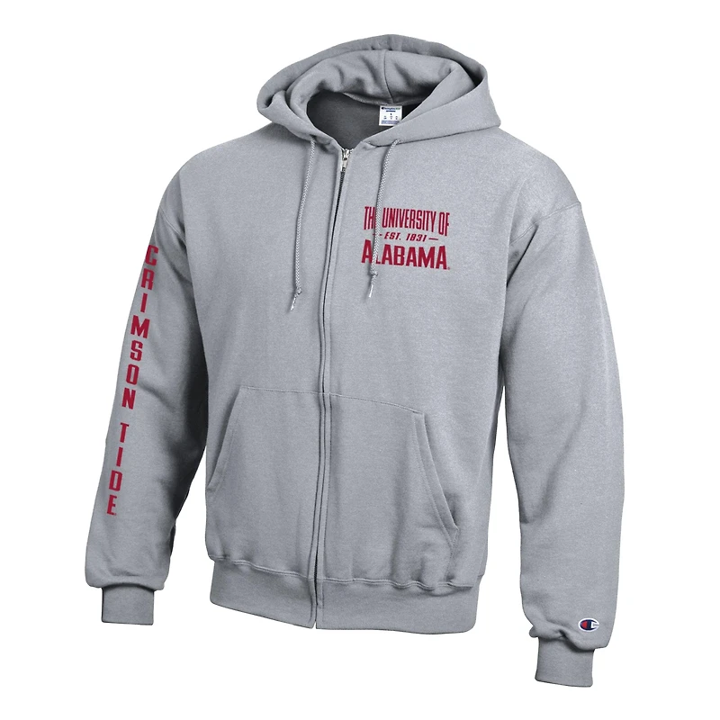 Men's Champion  Gray Alabama Crimson Tide Varsity Powerblend Full-Zip Fleece Hoodie